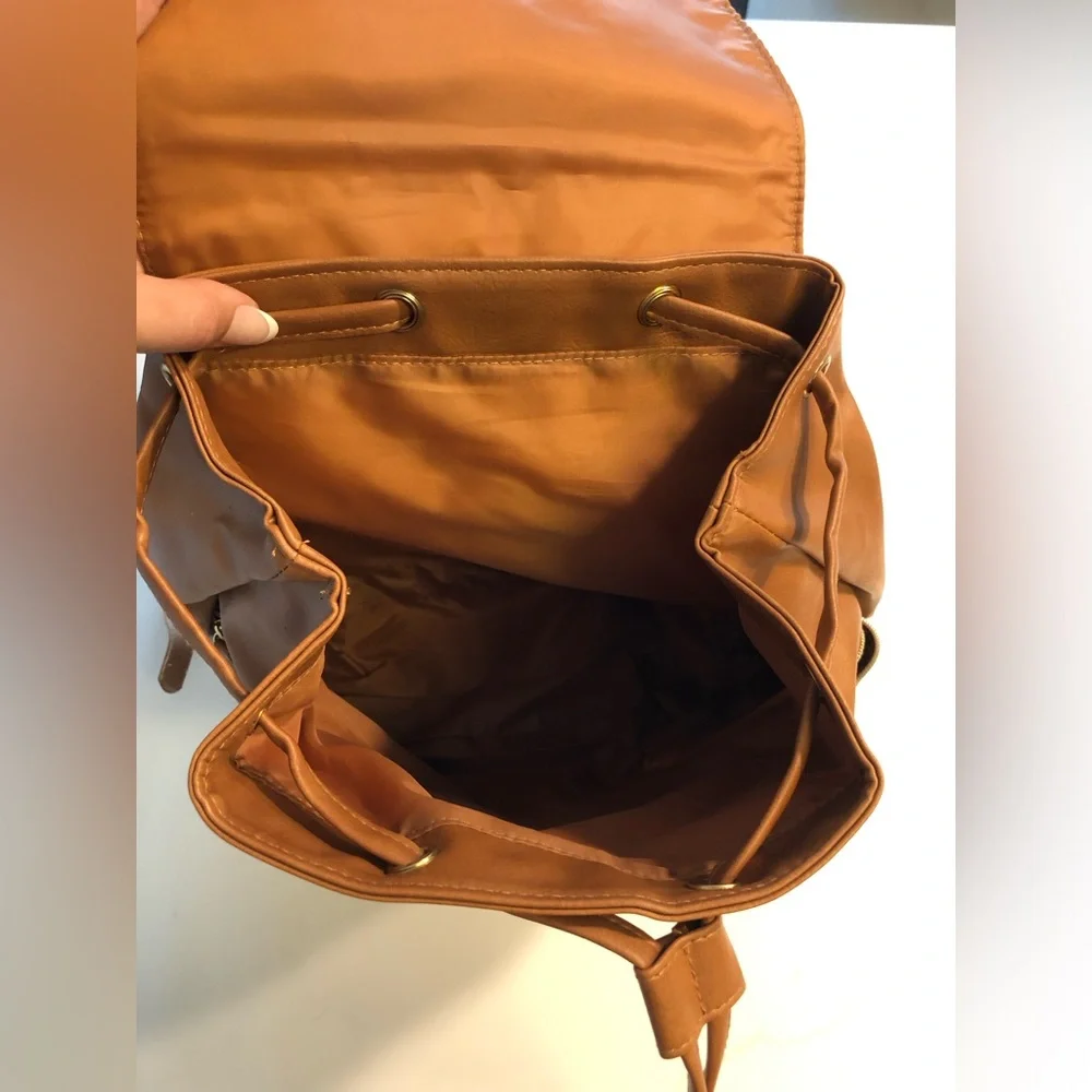 NWOT Brown Faux Leather Backpack OS_6